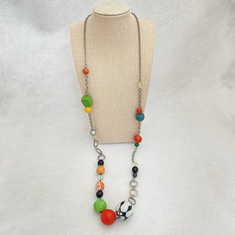Statement Necklace Lucite Wood Beads Metal Boho-Chic Chunky Multi-Colors